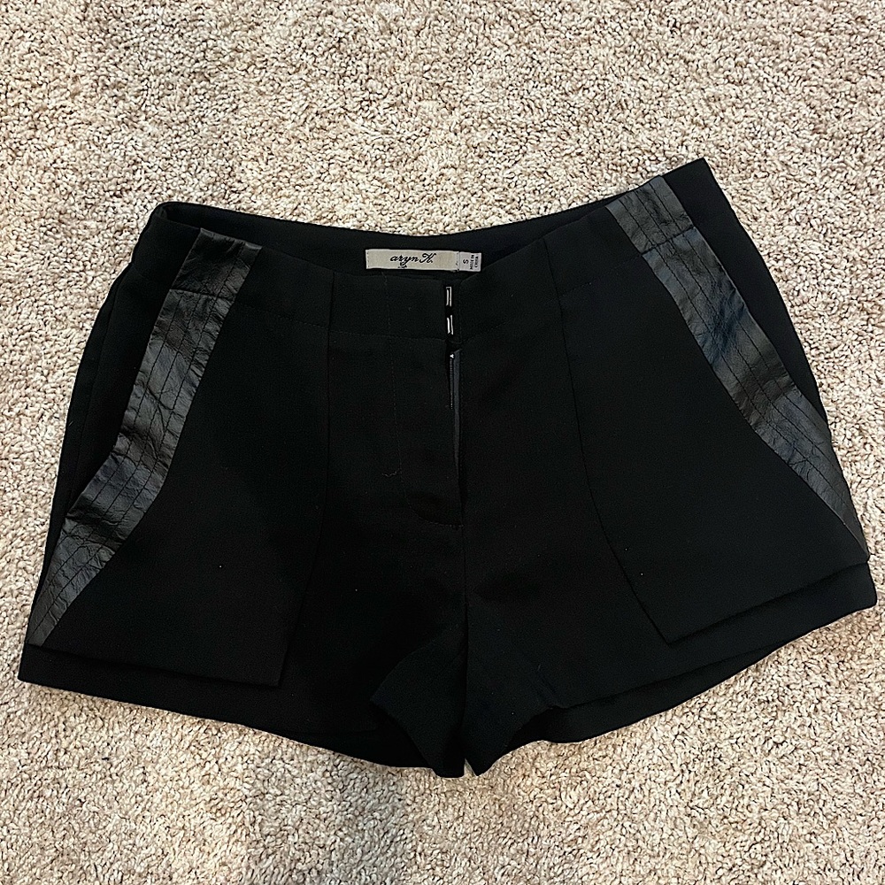 Black dress shorts with leather accent